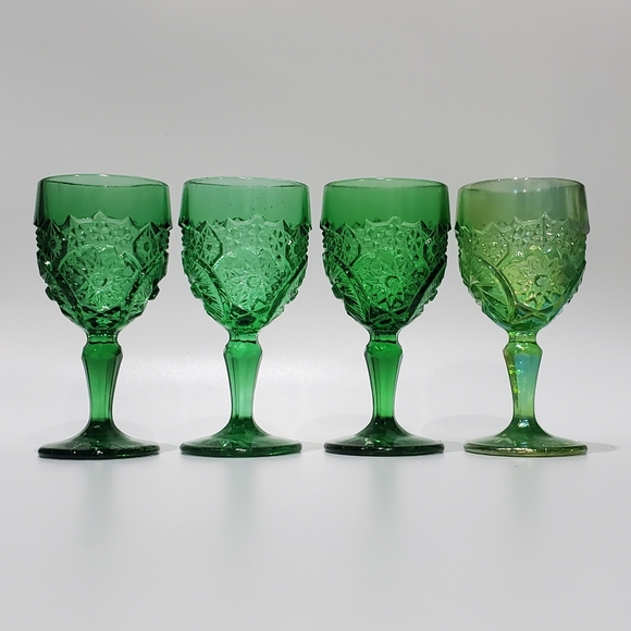 (4☘️) Vntg "Buzz Saw" Uranium 💚& Carnival Green Goblets Double Shot Degenhart - Picture 14 of 15